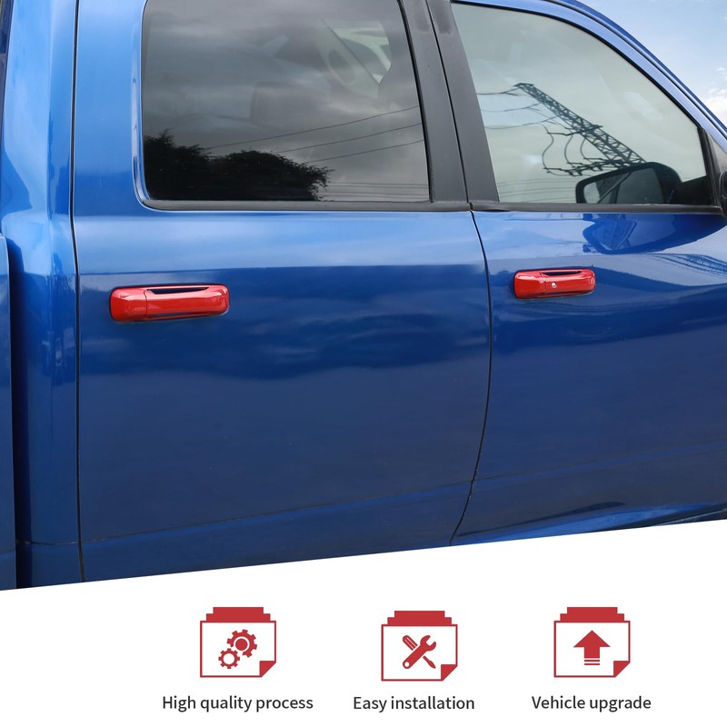 JeCar Red Door Handle Cover Trim Fit for Dodge RAM