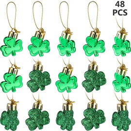Leinuosen 48 Pieces St Patrick's Day Shamrocks Ornament Good Luck Clover Hanging Bauble for Tree Baubles Table Shelf Festival Decorations