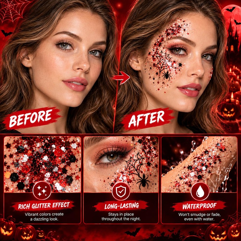 Halloween Body Glitter Stick, Hair Glitter for Kids, Halloween Accessories
