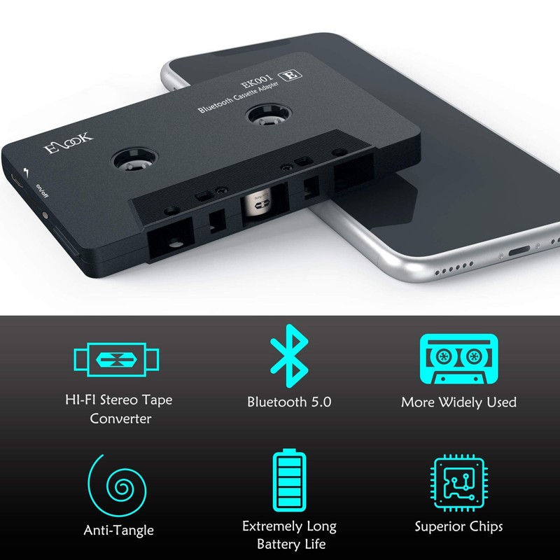 Elook Car Audio Receiver, Bluetooth Cassette Receiver Tape Aux Adapter