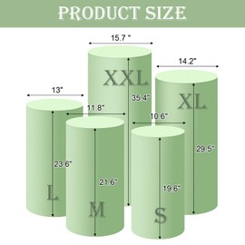 SaitiMade Set of 5 - Sage Green Cylinder Pedestal Stand Covers, Spandex Cylinder Stand Covers for Party, Wedding or Birthday Event Decor - Only Contains Cylinder Covers