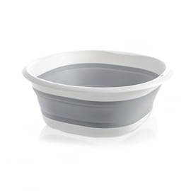 Collapsible Washing Up Bowl Round 5L Folding Wash Basin Multipurpose Portable Camping Hand Wash Basin 32cm Grey Foldable Washing Bowl Home Kitchen Space Saving Storage Container