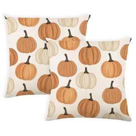 AMZDOTD Fall Pillow Covers 18x18 Inch Set of 2 Autumn Orange Pumpkins Throw Pillow Cover Decorative Pillow Case Couch Cushion Case for Chair Sofa Bedroom Living Room Fall Home Decor