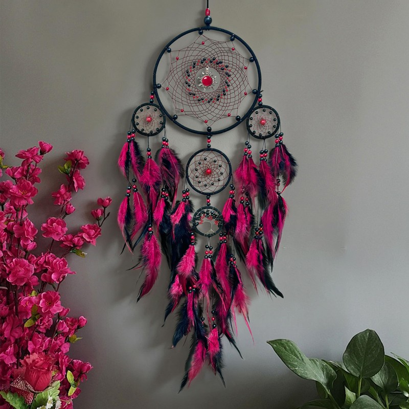 Large Dream Catchers for Adults,Black-Red Feathers with Turquoise Ornament
