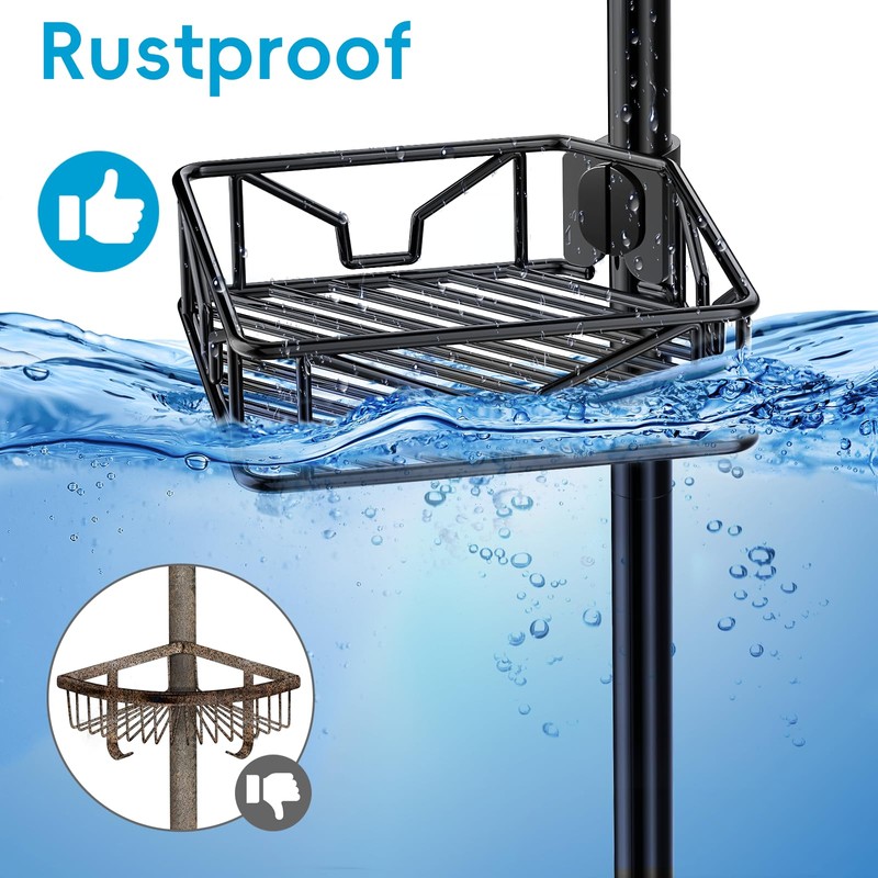 Skycarper 5 Tier Adjustable Corner Shower Caddy Organizer with Hooks,Rustproof
