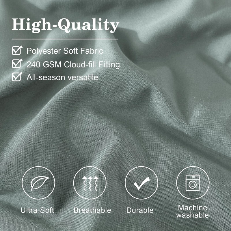 Monbix Queen Comforter Set - 7 Pieces Sage Green Bed