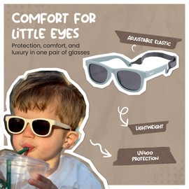 Maesy - Baby Sunglasses Indi - 0-2 Years - Flexible Bendable - Adjustable Elastic Band - Polarised UV400 Protection - Boys and Girls - Square (Light blue)