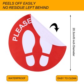 20 Pieces Social Floor Sticker Removable Stop Feet Apart Stand Safety Sign Marker Please Wait Here Footprint Decal for Supermarket, Grocery Store, Cafe Office, Hospital, 8 Inch (Red)