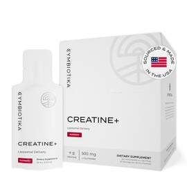 CYMBIOTIKA Creatine+, Creatine and Glutamine Supplement for Amino Energy, Recovery, Muscle Mass & Brain Support, Liposomal Delivery, Gluten Free & Vegan, Raspberry Flavor - 30ml Pouches (Pack of 20) | CYMBIOTIKA
