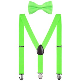WDSKY Baby Boys' Bow Tie and Suspenders Set Adjustable with Heart Clips 24 Inches Neon Green