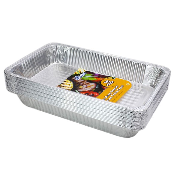 EHOMEA2Z Large Aluminum Pans (15 Pack) Full Size Deep Foil Disposable Durable Large Steam Table Pans for Baking Serving, Chafing Trays for Caterers, Bakeware 21 x 13 x 3