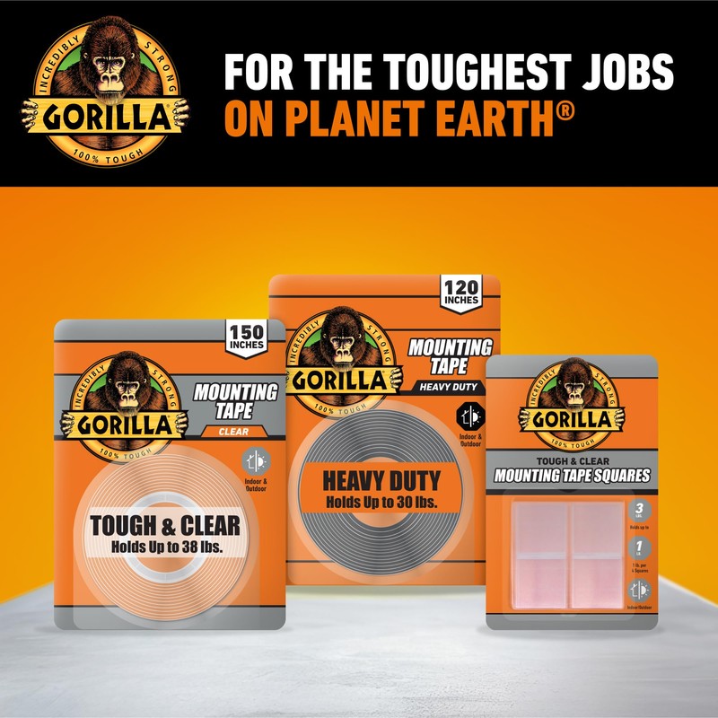 Gorilla Heavy Duty Double Sided Mounting Tape, Black Tape, 1"