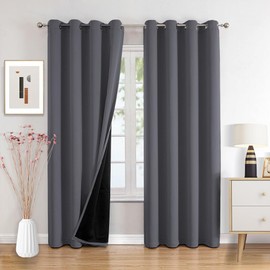 NANWEI 100% Cortinas Blackout, Cortinas Largas con Forro Negro para Estar/Recámara Ventana, Ojales en la Parte Superior, Aislamiento Térmic, Reducción Ruido, 2 Paneles (Gris, 132 x 213.3 cm)