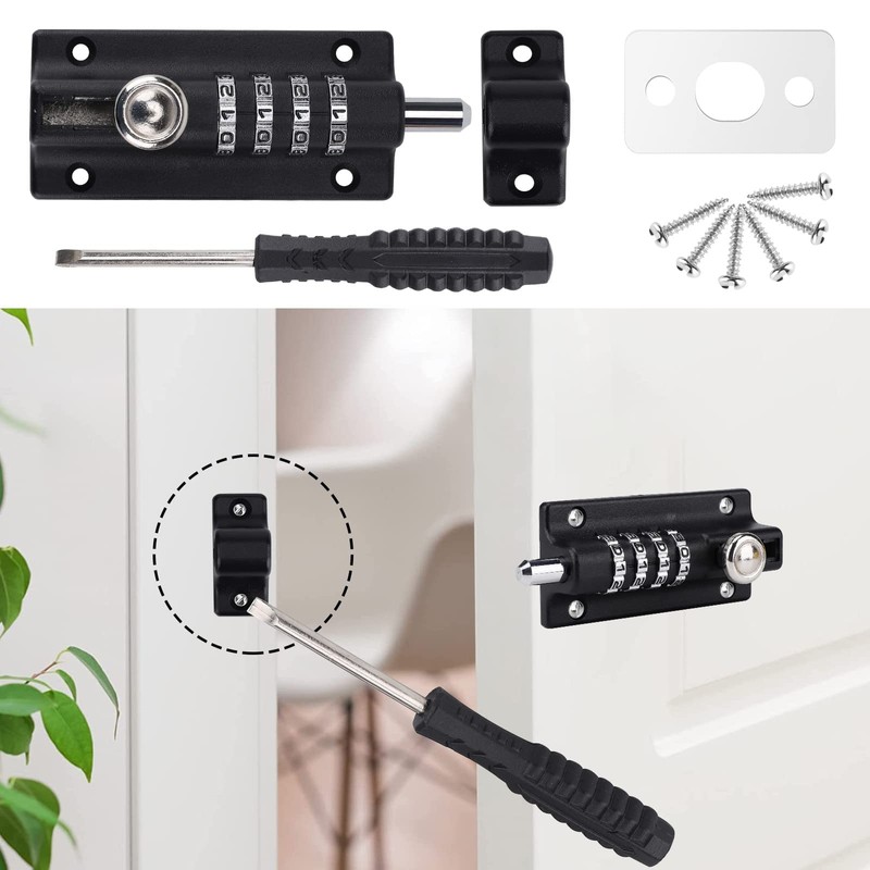 Combination Bolt Door Lock, 4-Digit Combination Lock, Gate Bolt with