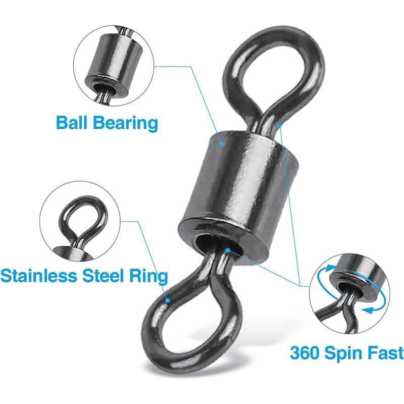 250pcs/Box Fishing Barrel Swivels Solid Rings Heavy Duty Fishing Hook