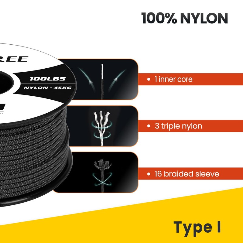 BROTREE Paracord 2mm 30M 100% Nylon Rope 1 Strand Parachute