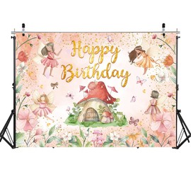 Fairy Happy Birthday Backdrop 6x4FT Pink Flowers My Fairy First Birthday Background for Girls Fairy Tale Theme Birthday Party Decorations Supplies Photo Props