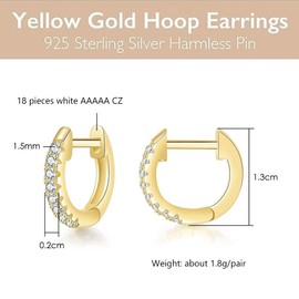 Evabelle Gold Hoop Earrings for Women 14K Real Gold Plated Cubic Zirconia Diamond Hoop Earrings Huggie Hoop Earring Women Earrings Hoop Earring for Men 925 Sterling Silver Post Hypoallergenic (14K Gold Plated-Smaller Hoops-13mm)