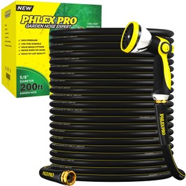 PHLEX PRO Garden Hose Set 200FT - Heavy-Duty Premium 5/8'' Rubber 3-Layer Flexible Water Hose, Ultra Lightweight Non-Expanding hose with 10 Function Sprayer, Pressure Resistant for Yard, Outdoor