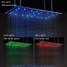 Suguword 16"x32" LED Shower Head Large Rain Shower Heads Square Showerheads High Pressure Luxury Rainfall Shower Heads Black 304 Stainless Steel Bath Showerhead Waterfall Full Body Coverage