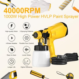 Paint Sprayer Tool 1000W High Power Electric Spray Paint Gun Easy to Clean for DIY Furniture Cabinets Fence Walls