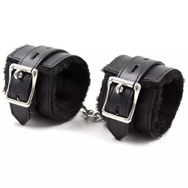 Fluffy Leather Handcuff Bracelet Soft Plush Cuff Bracelets with Detachable Leash Chain Wrist Binding Cuff Bracelets Cosplay Gift Yoga Auxiliary Belt for Lover Couple Women Men-Black