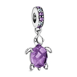 Ouroyea Murano Glass Purple Sea Turtle Dangle Charm 925 Sterling Silver Pendant,Jewelry Bead Gift for Women Bracelet&Necklace