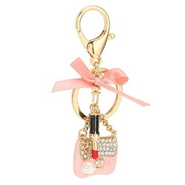 Keychain, Women Alloy Rhinestone Key Chain Key Chain Quick Release Key Ring Organiser Exquisite Cute Bow Handbag Lipstick Shaped (Pink), Default