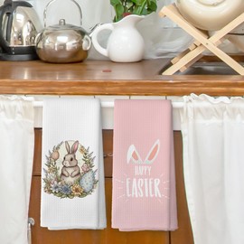 XPH Happy Easter Vintage Bunny Kitchen Dish Towels Set of 2, Spring Holiday Seasonal Gifts for Women, Cartoon Rabbit Hand Towels Kitchen Tea Towels Decorations, 16x24inch