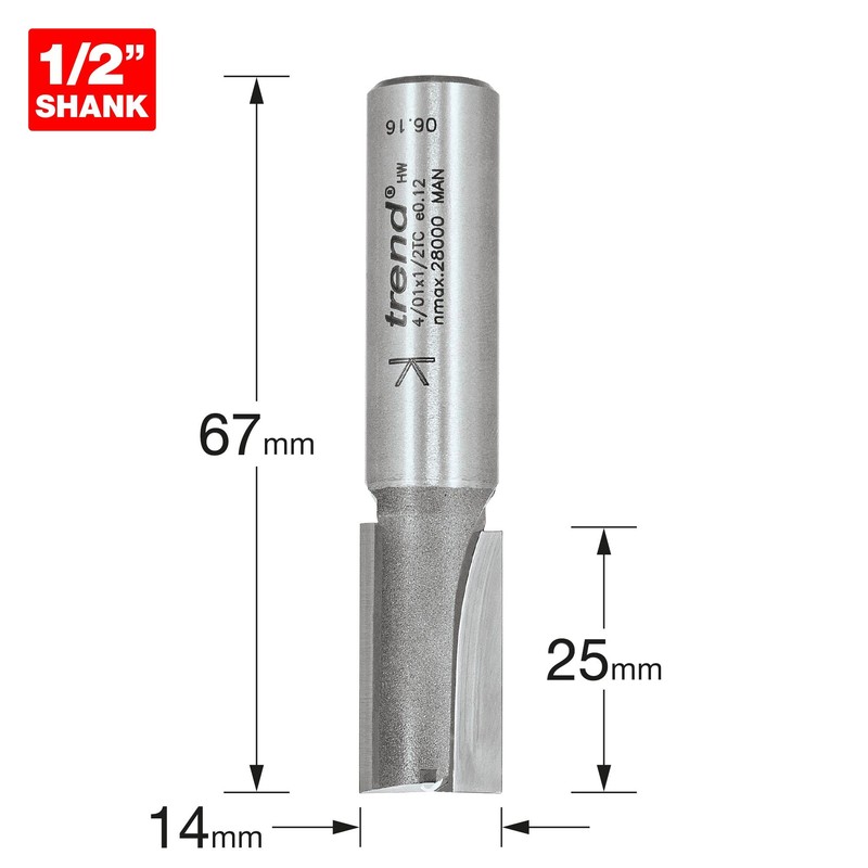 Trend Professional Straight Two Flute Router Cutter, 1/2 Inch Shank,