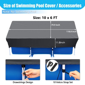 10x6 ft Rectangle Pool Cover for 118 x 79 in Above Ground Pools Drawstring Design Heavy-Duty 10ft Winter Rectangular Frame 9.8 x 6.6 Swimming Black Pool Cover Dustproof Heater
