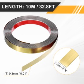 uxcell Stainless Steel Wall Molding Trim, 32.8 ft x 0.8 Inch Peel and Stick Metal Decoration Strip for Ceiling Wall Tile Mirror Edge, Brushed Gold