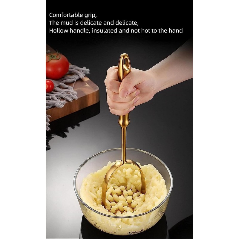 Golden Potato Masher Stainless Steel Heavy Duty Ergonomic Handle for