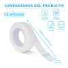 12 Cintas Extension Pestañas Micropore Transpirable Blanco