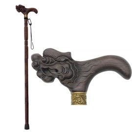 DORANMI Exquisite Dragon Wood Cane for Men and Women, Natural Wenge Wood Cool Walking Stick for Senior Support, Up to 500 Lbs, Ergonomic Wood Cane with Dragon Head, Suitable for Gift Giving (Brown)