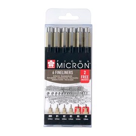 SAKURA Pigma Micron Fineliner Set, Exclusive 4+2 Offer, Premium Archival Ink, Waterproof, Fade-resistant, Perfect for Artists, Designers and Hobbyists