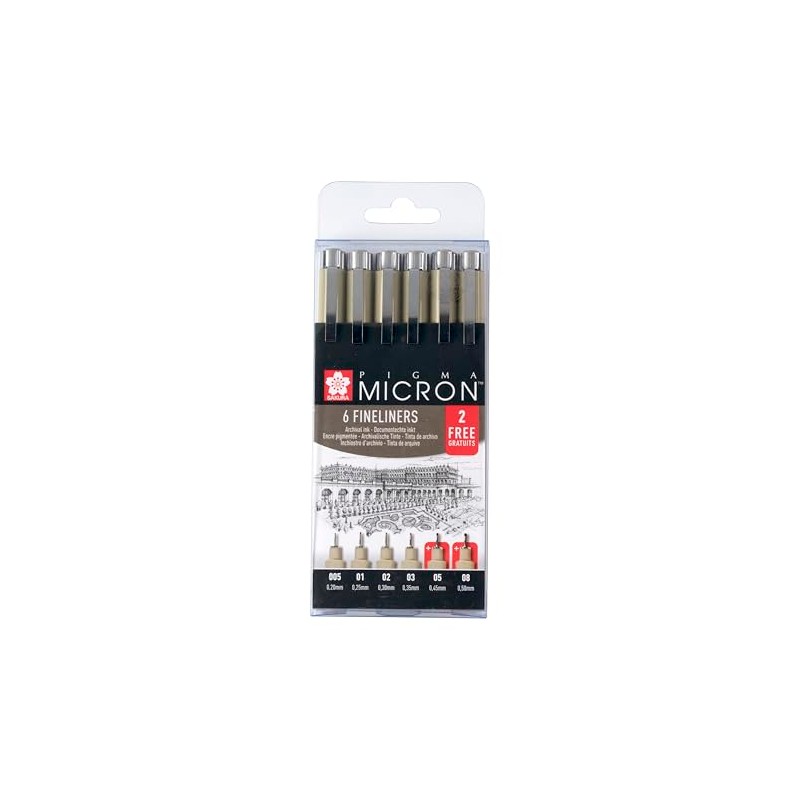 SAKURA Pigma Micron Fineliner Set, Exclusive 4+2 Offer, Premium Archival