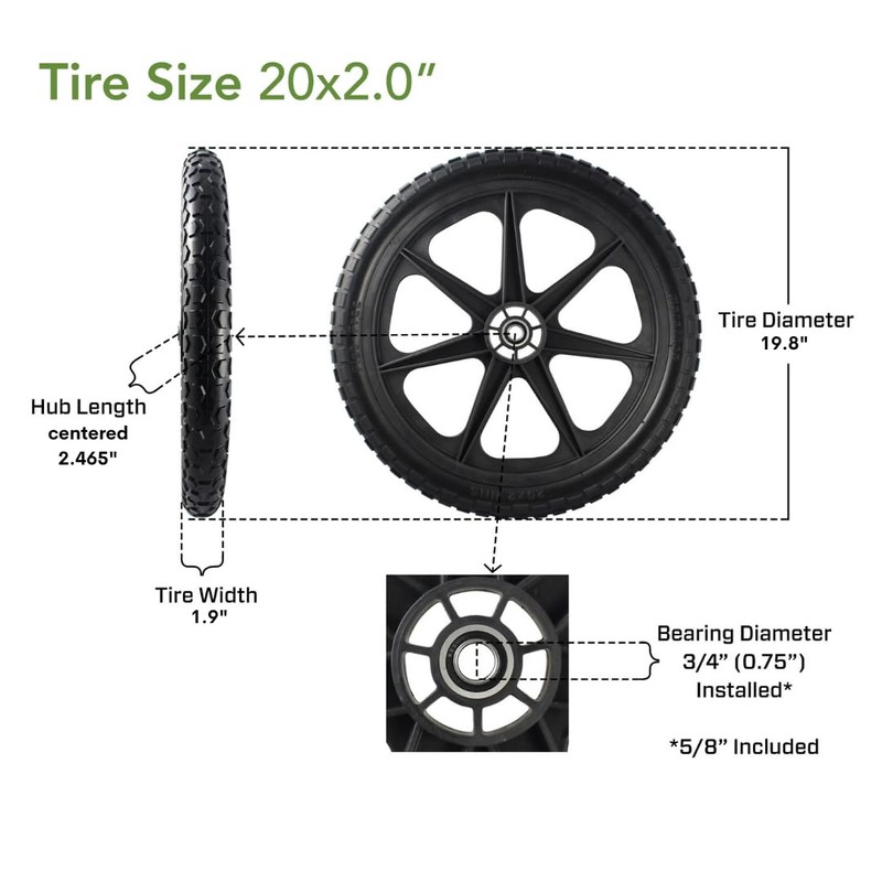 Marathon 92010-2PK Flat-Free 20" Tire and Wheel Assembly, Centered Hub,