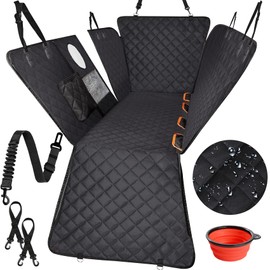 Famstar Dog Car Seat Cover for Back Seat 100% Waterproof Durable 600D 6-Layer Scratchproof Nonslip Pet Dog Seat Cover with Mesh Window for Dog Hammock for Car Trucks and SUV(60"x64"-Hi, Black)