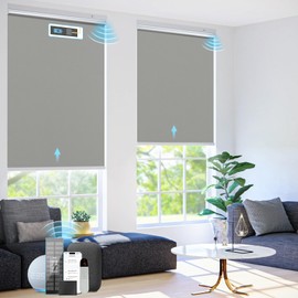 Motorized Blinds with Remote Control【Solar Panel Included】 100% Blackout Smart Roller Blinds Automatic Blinds for Windows Cordless Electric Shades Compatible with Alexa Tin Grey,46" W*72" H