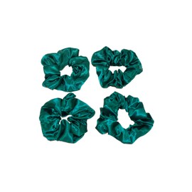 GIZZY® Ladies, Girls Set of 4 Dark Green Satin Elasticated Hair Scrunchies.