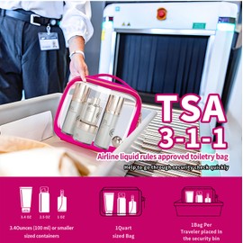 FAYORORY TSA Approved Travel Toiletry Bag,2 Pack Clear Makeup Bags with Handles,Quart Size Clear Cosmetic Bags for Traveling Women,Men,Carry on Airport Airline Compliant Bag,Rose Red