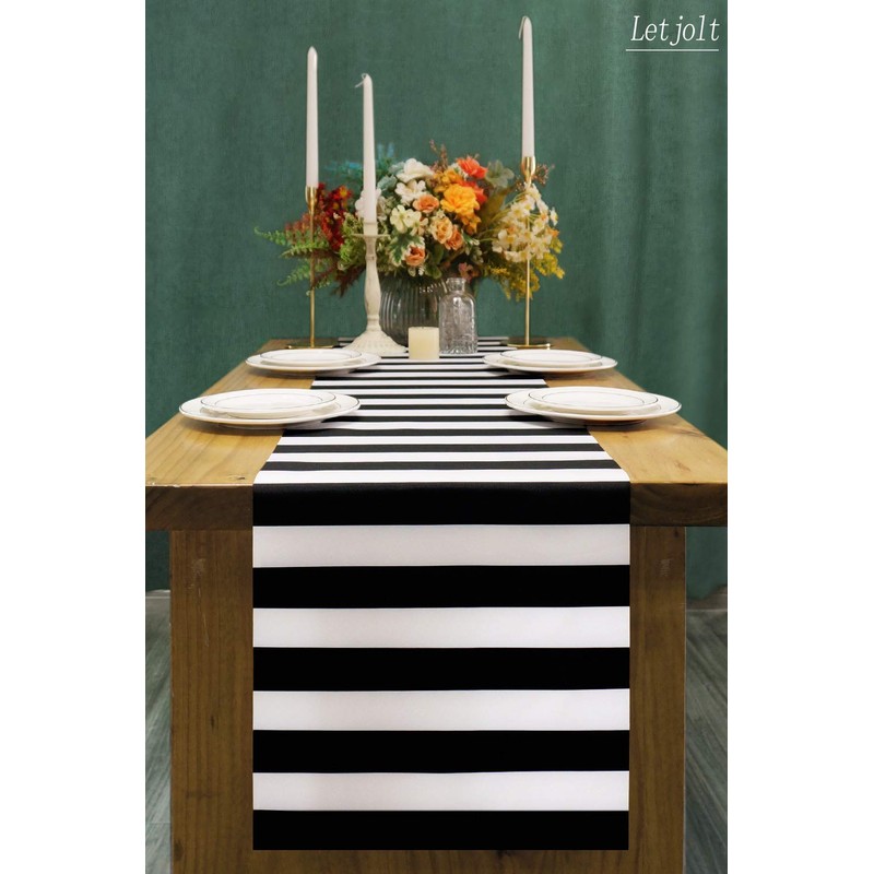 Table Runner Black and White Striped Pattern for Anniversary Runner