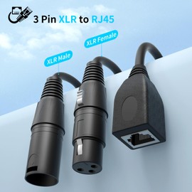 3 Pin XLR to RJ45 Adapter 【Upgraded】1ft RJ45 to 3 Pin for DMX Male Adapter 3 Pin DMX Cable 1ft for DMX-CON Controller Series Stage and Recording Studio XLR 3 Pin to RJ45 Male and Female Adapter (4)