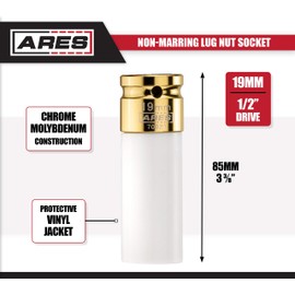 ARES 70021-1/2-Inch Drive 19MM Non-Marring Lug Nut Socket - Protective Sleeve Protects Custom Rims and Lug Nuts from Damage - Color Coded and Laser Etched for Easy Identification