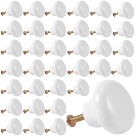 KEILEOHO 35 PCS White Ceramic Cabinet Knobs, Vintage Round Ceramic Drawer Knobs for Cabinet, Drawer, Dresser, Door, Kitchen, Locker Pull Handle Knobs, with 35 PCS Screws