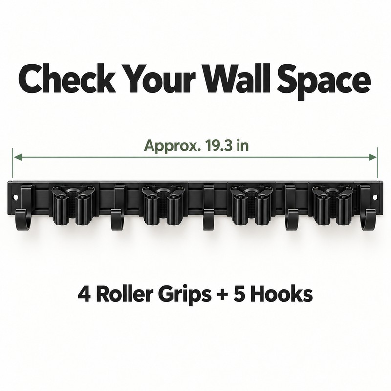 Wall-Mounted Broom and Mop Holder – 4 Slots and 5