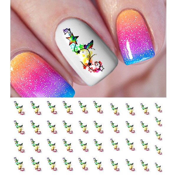 Rainbow Butterfly Star Water Slide Nail Art Decals - Salon