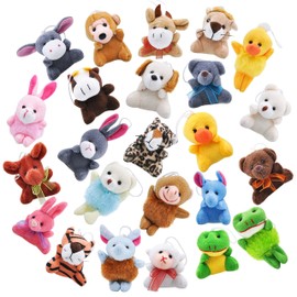 JOYIN 24 Pack Mini Animal Plush Toy Assortment (24 Units 3" Each), Animals Keychain Decoration for Kids, Small Stuffed Animal Bulk for Kids, Carnival Prizes, School Gifts, Valentine's Day Party Favors