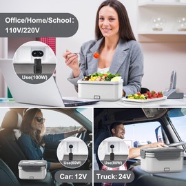 Electric Lunch Box Food Heater 100W, 4 in 1 Ultra Quick Heated Lunch Boxes for Adults 12V/24V/110V/220V Portable Food Warmer for Car/Truck/Office With Fork Spoon and Insulated Carry Bag